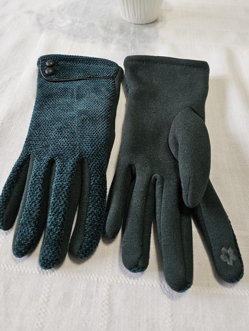 Women's Dark Forest Green Textured Winter Gloves Fleece Lined M/L